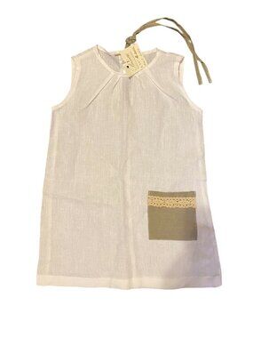 NWT Busatti 2 3 2T 3T 100% Linen Dress Easter Luxury Ivory Sundress Cottagecore